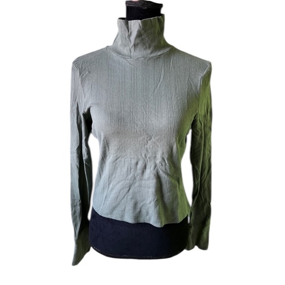 aerie Tops - Aerie Womens Dark Green Cropped Ribbed Turtleneck Long Sleeve Top Medium